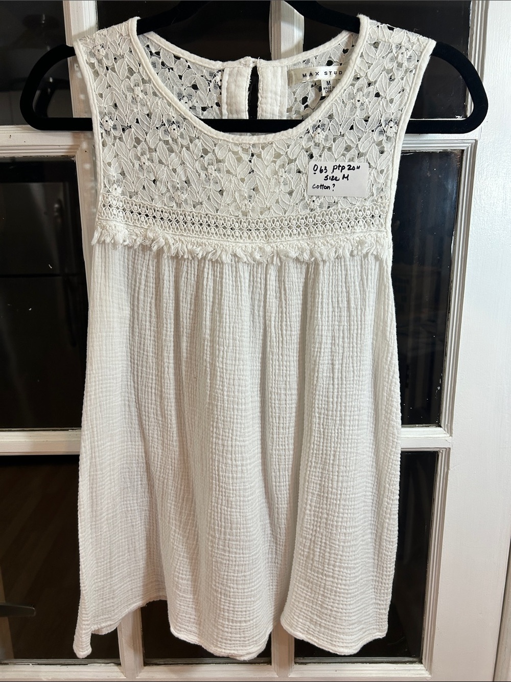O63 Max Studio White Sleeveless Crochet Yoke Casual Dress